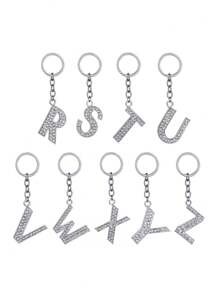 1pc Unisex New Elegant Silver Letter Rhinestone Plated Keychain, Luxury English Letter Bag Charm - Silver - View 2