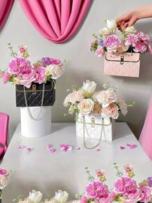 3 Stück elegante Papierblumen Geschenkbox-Set mit Griff - perfekt für Hochzeit, Valentinstag, Geburtstag und Muttertag Bouquet Aufbewahrung und handgemachte Verpackung