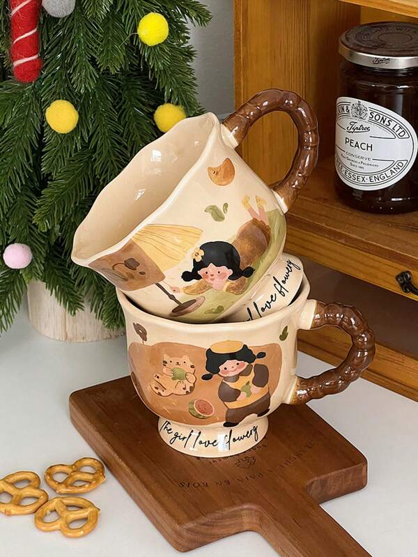 1 PC Cute Cat Ceramic Mug With Lid And Spoon - Large Capacity Coffee, Milk, And Breakfast Cup For Home And Office - Reusable And Hand Wash Only - Perfect For Home Decor, Family Dinners, And Birthday Parties Back To School