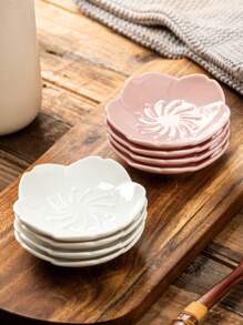 2/4pcs Sakura Flower Ceramic Sauce Dish, White & Pink Color Options, Japanese Style Ceramic Condiment Plate - Suitable For Soy Sauce, Vinegar, Hot Pot Dipping Sauce - Kitchenware, Elegant Small Dipping Bowl, Heatproof, Fit For Salad, Sushi, Fruit, Condiments, Appetizers, Kitchen, Restaurant, Sushi Shop