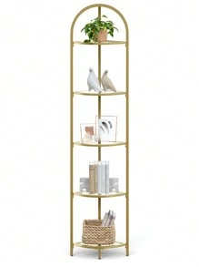 VASAGLE Corner Shelf Stand, 5 Tier Corner Bookshelf, Tempered Glass Shelves, Modern Style, Plant Stand With Steel Frame For Living Room, Bedroom, Kitchen, Bathroom - 金色 - 查看 2