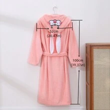 1 pieza Bata con capucha con orejas de conejo de felpa coral, ropa de estar en casa suave, absorbente y cálida para el baño, la piscina, regalo de San Valentín, cumpleaños para novio o novia