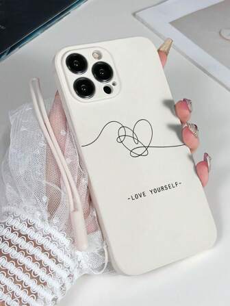 1pc White TPU Simple Sketch Pattern Shockproof Phone Case And 1pc White Silicone Lanyard Strap Compatible With /Apple Phone/Matching Phone Case/Phone Case With Lanyard/Wrist Strap Phone Case/Fun Phone Case/Android Phone Case/ Phone Case/ Phone Case/OPPO Phone Case/Galaxy A51 4G/Galaxy A52/A52s 5G Waterproof Anti-Fall Scratch Resistant