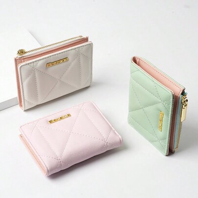 Korean Style Women's Wallet, Soft Rhombus Pattern Mini Purse, Coin Pouch, Card Holder, Perfect Gift For Women, Christmas Gift