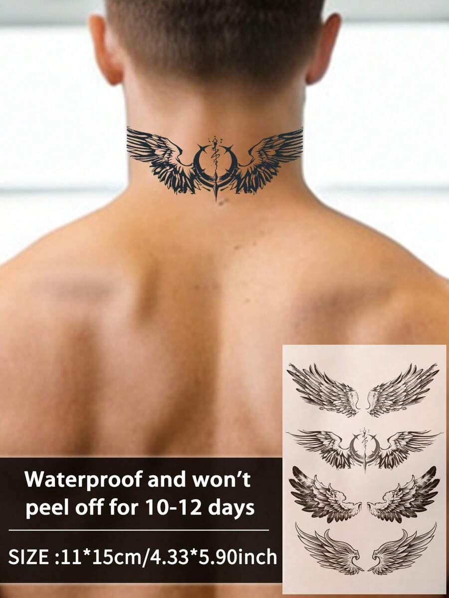 1 buc. Tatuaje temporare cu aripi, în stil european, rezistent la apă, rezistent la transpirație, durează 1-2 săptămâni. Suc de plante realiste, nereflectante, false, negre, pentru femei și bărbați. Tatuaj autocolante pentru braț, piept, picior, abdomen, talie Artă corporală modernistă - Negru - Vizualizare 1