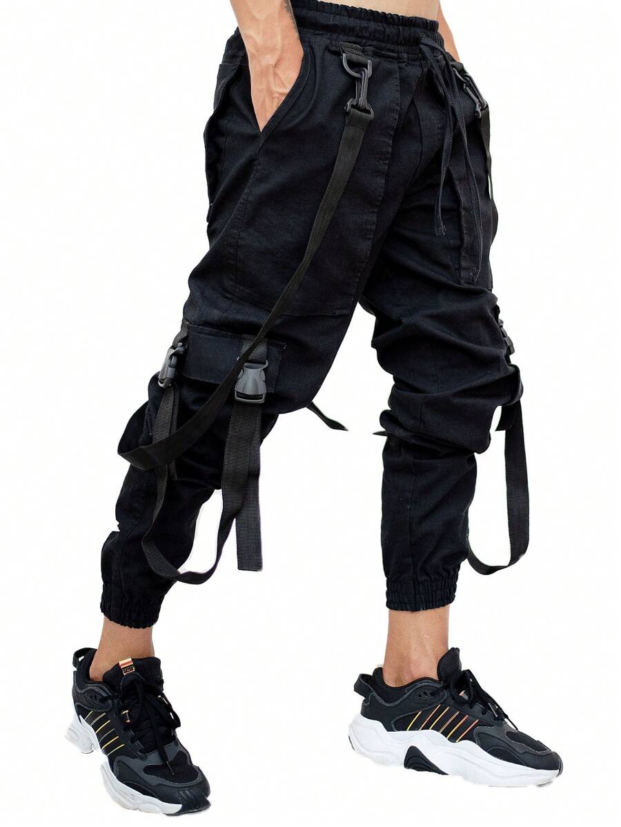 Men's Jogger Pants Plus Suspenders And Chain Included, Super Cool For Nightclubs, Parties And Events - Black - View 1