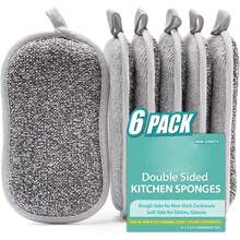 6pcs Grey Multi-Function Double-Sided Sponge Scrub