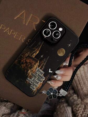 Technology 1pc Delicate Perforated Straight Edge Castle Night Painting Thick Shockproof Phone Case With Handmade Braided Lanyard, Compatible With Iphone 16/16 Pro/16 Plus/16 Pro Max, IPhone 15 Pro Max, Apple P13, P14, P11 Soft Case, P12 Anti-Fall, XS.XR /7 8 P.78 GES2, A50 A12 A32 A52 A72 A51 A21S A13 A14 S22 Ultra S23 A33 A53 S20 FE, Redmi 11 Youth. 12 Pro. 12/12X. Note 11. 9a. 9c. Polox3 NFC. Redmi 10. Redmi 9. Note 9. 12c. Note 11 Pro. Redmi 10c. Note 8 Pro Waterproof Scratch Resistant