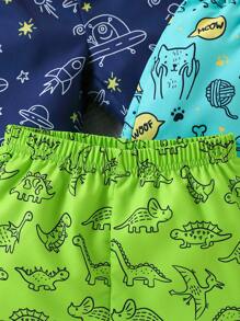 3pcs/Set Young Boy Casual Allover Print Rocket, Dinosaur, Animal Pattern Mix & Match Shorts, Suitable For Summer, Outdoor, Sports, School, Daily Life, Holiday, Travel