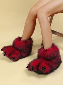 Pantuflas de interior para mujer de otoño/invierno, nuevas pantuflas de peluche con diseño de garra de dinosaurio de dibujos animados, de punta cerrada y cálidas, pantuflas peludas de monstruo de talla única