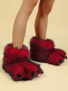 Pantuflas de interior para mujer de otoño/invierno, nuevas pantuflas de peluche con diseño de garra de dinosaurio de dibujos animados, de punta cerrada y cálidas, pantuflas peludas de monstruo de talla única