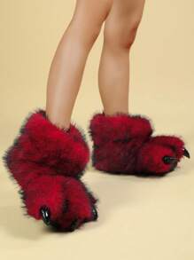Pantuflas de interior para mujer de otoño/invierno, nuevas pantuflas de peluche con diseño de garra de dinosaurio de dibujos animados, de punta cerrada y cálidas, pantuflas peludas de monstruo de talla única