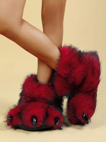 Pantuflas de interior para mujer de otoño/invierno, nuevas pantuflas de peluche con diseño de garra de dinosaurio de dibujos animados, de punta cerrada y cálidas, pantuflas peludas de monstruo de talla única