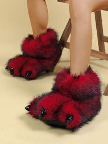 Pantuflas de interior para mujer de otoño/invierno, nuevas pantuflas de peluche con diseño de garra de dinosaurio de dibujos animados, de punta cerrada y cálidas, pantuflas peludas de monstruo de talla única