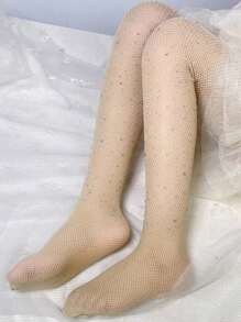 1pc Children's Rhinestone Decor Sheer Stockings Tights For Daily Wear, Shiny And Ultra-thin