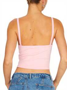 Women's Y2k SKinny Lace Trim Edge Tank Tops Slim Fit Spaghetti Strap Tank Top Cute Summer Square Neck Workout Camisole Tops Home Causal Outfit Teen Girl Streetwear - 亮粉紅色 - 查看 3
