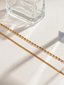 1 件女士时尚双层不锈钢项链米珠链简约日常百搭防水 18K 镀金项链适合通勤等。 - 多層項鍊 - 查看 5