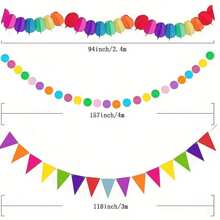 33 pièces, décorations de fête de carnaval, éventails en papier, boules moelleuses, drapeaux triangulaires colorés, banderoles, fournitures de fête mexicaine