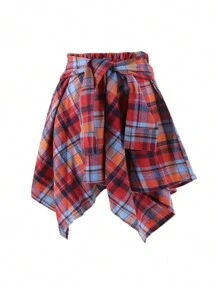 Plus Size Hip Hop Plaid Skirt 2025 - Women's Streetwear Tartan Skirt With Detachable Sleeves, Multi-Color Rap Style Skirt, High Waist A-Line Skirt With Belt (0X-5X) - Multicolor - View 6