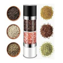 Molinillo de Pimienta y Sal 2 en 1 Ideal Para Moler Sal y Pimienta Simultáneamente, Acero Inoxidable, Salero Doble y Pimentero, Molino de Cocina - Negro - Ver 2