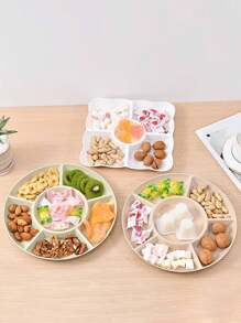 1/2/3psc Appetizer Serving Platter, Unbreakable Chip & Dip Serving Divided Plates, 6-Compartment Heart-Shaped Serving Dish Tray For Nuts, Candy, Dried Fruit, Salads, Snack - Beige - View 5