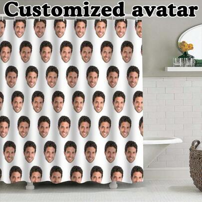 1PC Customized Personalized Face Waterproof Shower Curtain, Customized Interesting Photo Stickers, Given To Family And Friends, Customized Shower Curtain For Bathtub Bathing, Waterproof And Machine Washable Shower Curtain With Hooks, Suitable For All Seasons Home Bathroom Decor Fall Decor Bathroom Accessories Back To School