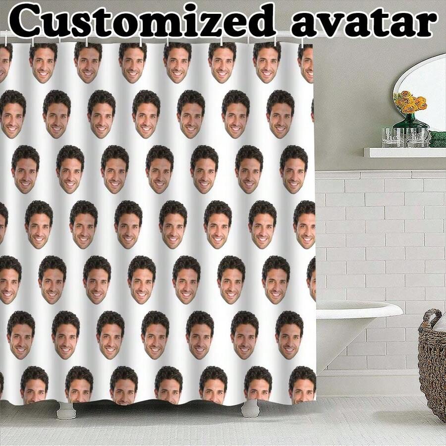 1PC Customized Personalized Face Waterproof Shower Curtain, Customized Interesting Photo Stickers, Given To Family And Friends, Customized Shower Curtain For Bathtub Bathing, Waterproof And Machine Washable Shower Curtain With Hooks, Suitable For All Seasons Home Bathroom Decor Fall Decor Bathroom Accessories Back To School - Multicolor - View 1