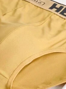 Set de 4 calzoncillos para hombre con diseño asimétrico de letra "HELLO" en la cintura, de colores aleatorios, cómodos y elásticos
