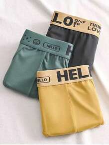 Set de 4 calzoncillos para hombre con diseño asimétrico de letra "HELLO" en la cintura, de colores aleatorios, cómodos y elásticos