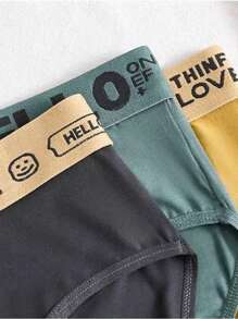 Set de 4 calzoncillos para hombre con diseño asimétrico de letra "HELLO" en la cintura, de colores aleatorios, cómodos y elásticos