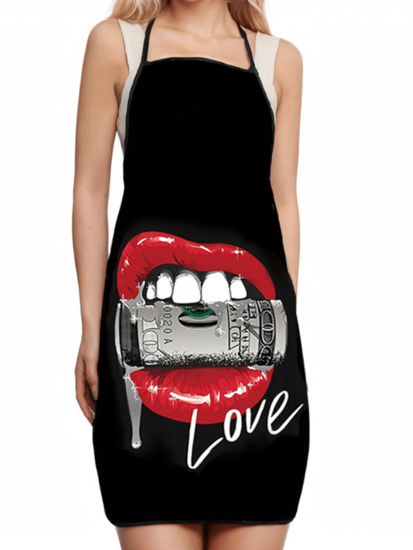 1pc Cooking Apron,Women's Dollar & Lips Print Apron,A Creative And Personalized Kitchen Anti-Fouling Apron,Waterproof And Oil-Proof Apron With Pattern,Kitchen,Bathroom,Home,Household