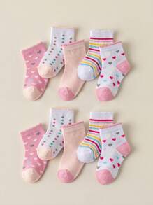 10 Pairs Of Baby Girl Socks With Sweet Heart Pattern, Cute Kids Socks Suitable For Outdoor Wear