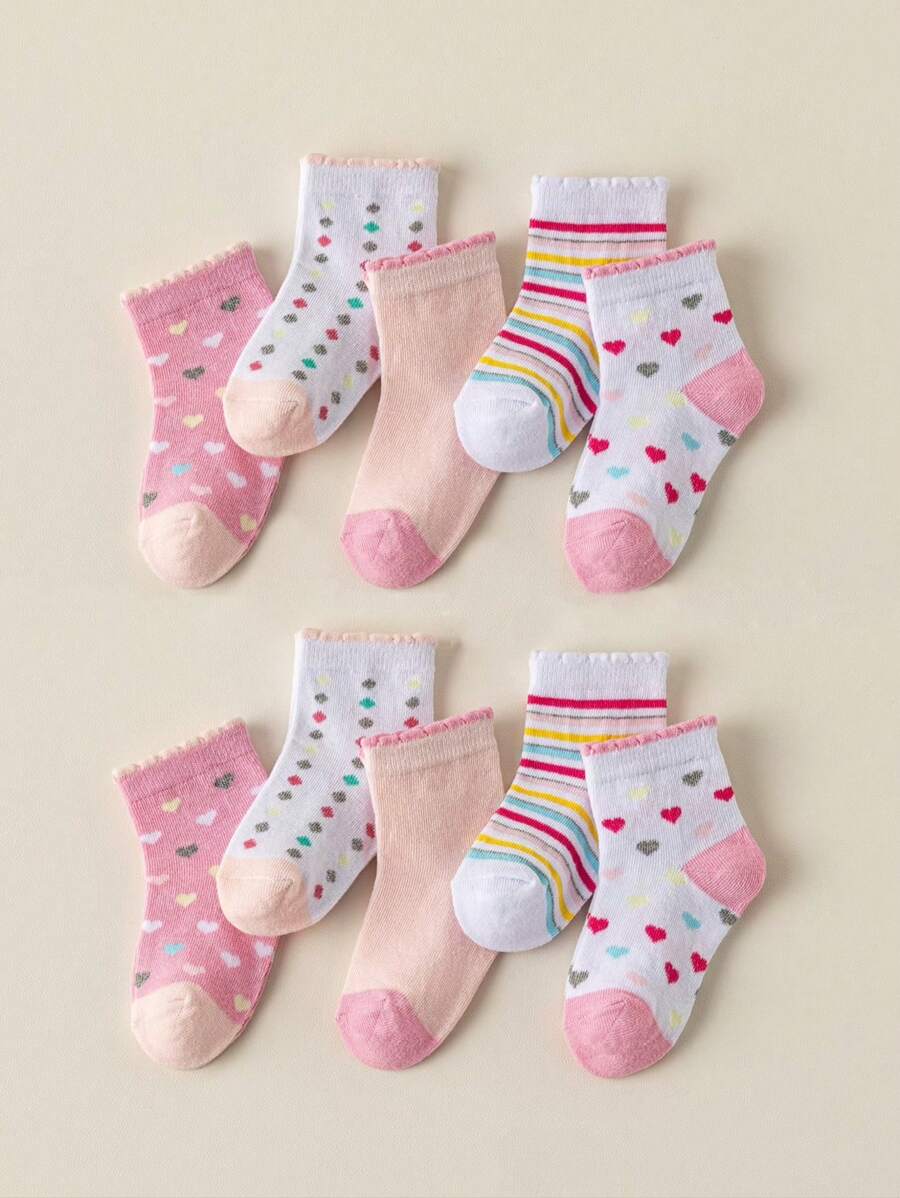 10 Pairs Of Baby Girl Socks With Sweet Heart Pattern, Cute Kids Socks Suitable For Outdoor Wear