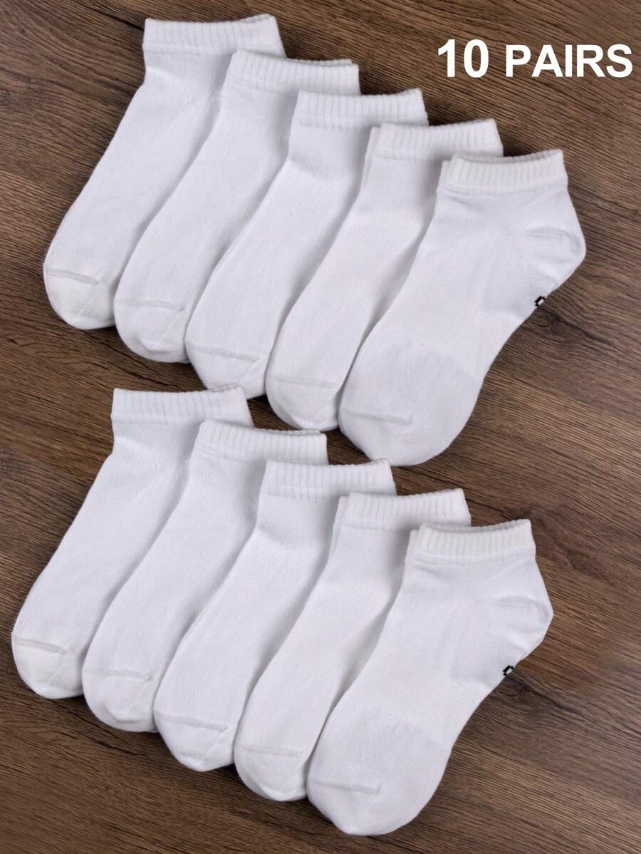 10 双男士透气柔软休闲袜，适合日常穿着，户外跑步骑行运动袜 - 白色 - 查看 1