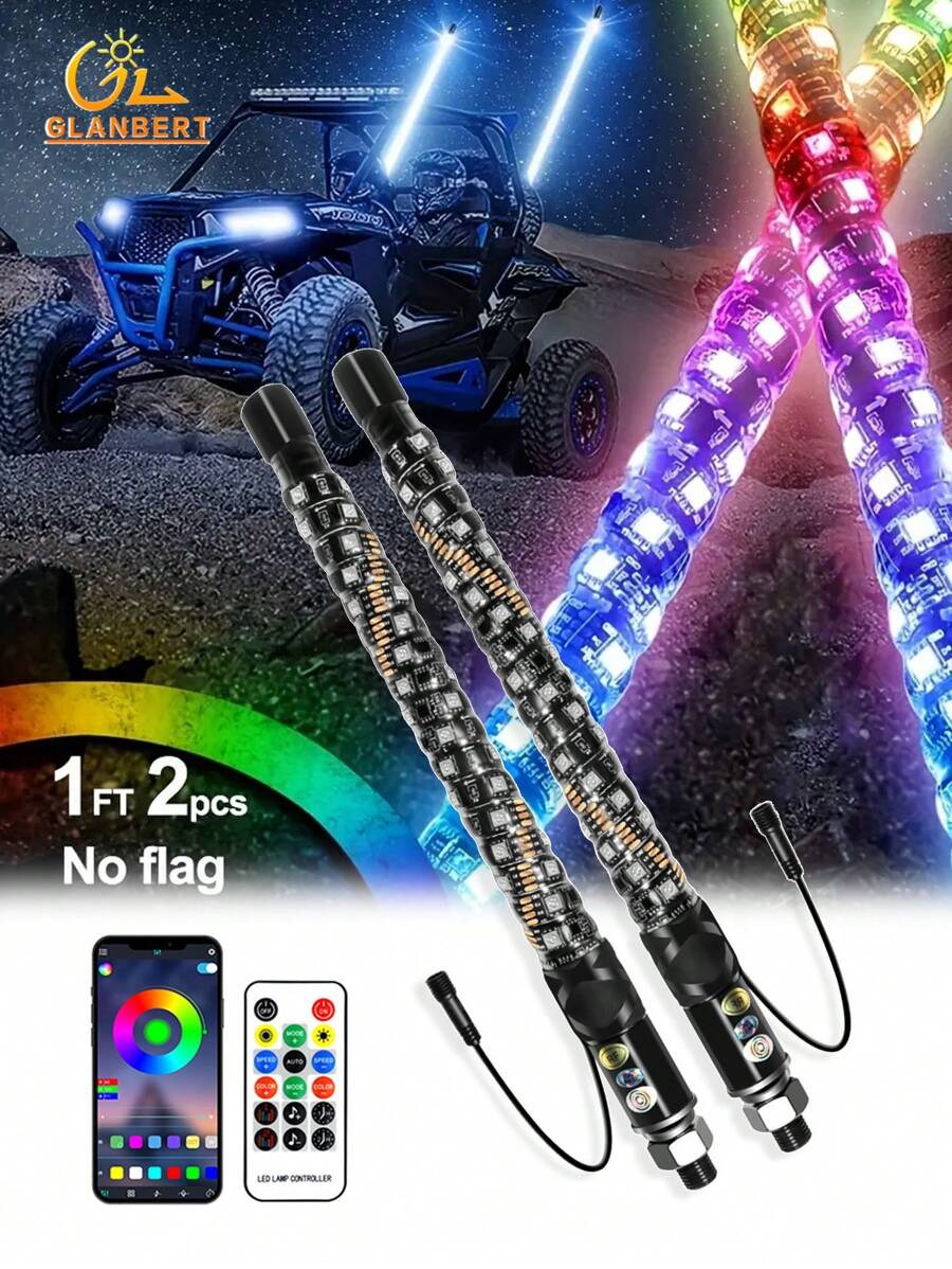GLANBERT 2 szt. 1FT spirala RGB LED Whip Light Chase Light RF pilot ...