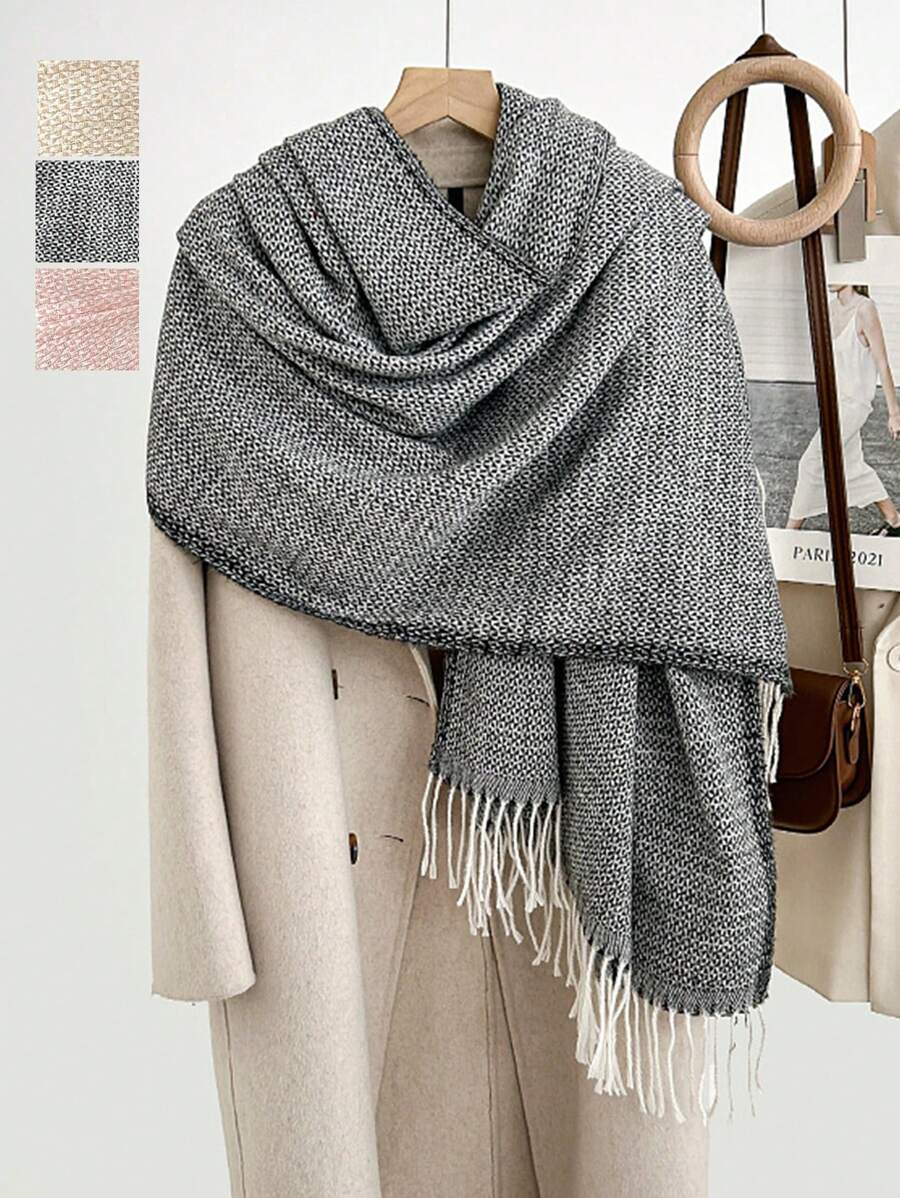 1pc Solid Color Tassel Scarf, Elegant & Comfortable For Autumn/Winter - Multicolor - View 1