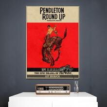 1 Pc Framed Vintage Wall Art Canvas Decor Vintage Rodeo Glory Framed Pendleton Rodeo Cowboy Poster - Classic Cowboy Wall Art And Red Western Decor Prints Retro Wall Art For Bathroom Living Room Bedroom