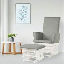 Homasis Glider And Ottoman Cushion Set Wooden Baby Nursery Rocking Chair - Grey - View 4