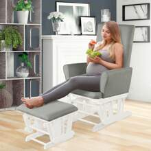 Homasis Glider And Ottoman Cushion Set Wooden Baby Nursery Rocking Chair - Grey - View 2