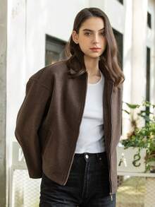 HH 女装秋季时尚复古翻领长袖夹克带口袋女休闲百搭长袖外套