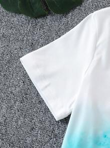 Set de 2 piezas para niño pequeño: Camiseta de cuello redondo de manga corta con estampado de palmeras y pantalones cortos tie-dye, adecuados para verano, deportes, ocio, uso diario, exteriores, escuela