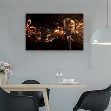 Vintage Microphone &   Canvas Art,  Modern Wall Decor For Living Room And Bedroom - Framed - View 5