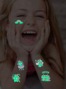 5 Blatt leuchtende Temporäre Tattoo Aufkleber im Dunkeln für Kinder, wasserfeste Einhorn Cartoon Design Tattoo Aufkleber für Kinder, leuchtende Fake Tattoos für Hand und Körper-Make-up, gut geeignet für Geburtstagsparty