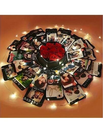 Hexagon Explosion Handmade Photo Album Box, Surprise Wedding Birthday Commemorative Gift Box (Hand Assembly Required) Party Holiday Surprise Gift Valentine's Day & Birthday Creative Gift Box, Multi-Layer Surprise Box, Valentine's Day Gift DIY Self Adhesive Photo Album Box Scrapbook, Creative Gift Handmade Photo Gift Box, Birthday Anniversary Wedding Gift, Flower Making Streamers