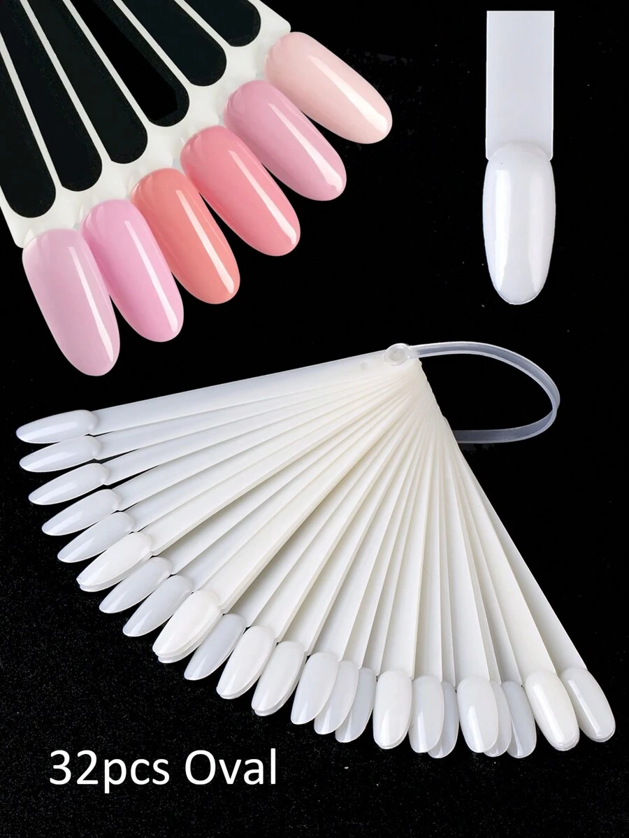 32pcs Oval Nail Polish Color Display Card, Natural Color Nail Polish Gel Color Card, Nail Polish Color Display Template, Manicure Technique Sample Rack, Nail Polish Practice Acrylic Palette, Manicure Supplies - Beige - View 1