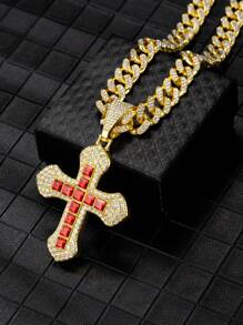 1pc Men's New Arrival Oversized Cross Pendant Necklace, Creative European & American Style Diamond Encrusted Metal Cross Design, Versatile For Everyday Wear For Both Men And Women - Various - View 9