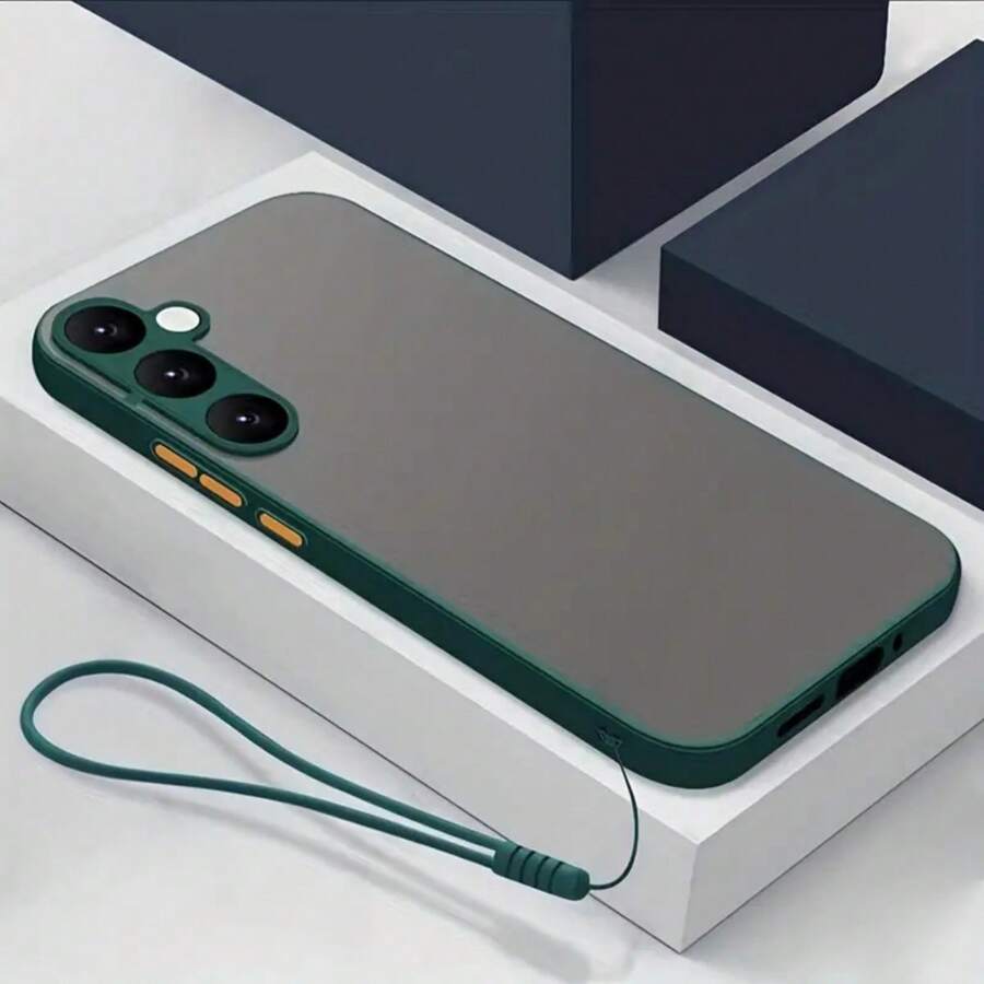 1 pièce Dragonne de téléphone en silicone au carbone compatible avec la série Samsung S23, S22, S21, S24. Étui de protection dur amortissant les chocs, couvercle de téléphone mat - Vert sapin - Voir 1