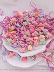 20 piezas de Scrunchies para el cabello con flores y lazos de colores aleatorios para niñas - Rosa - Ver 7