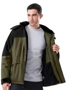 CAMEL CROWN 男士冬季滑雪夹克山地雪地外套防水可拆卸风帽防风羊毛雨衣