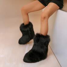 Luxurious Women's Furry Snow Boots - Thick & Warm With Faux Fur Lining In Mid-Calf Style